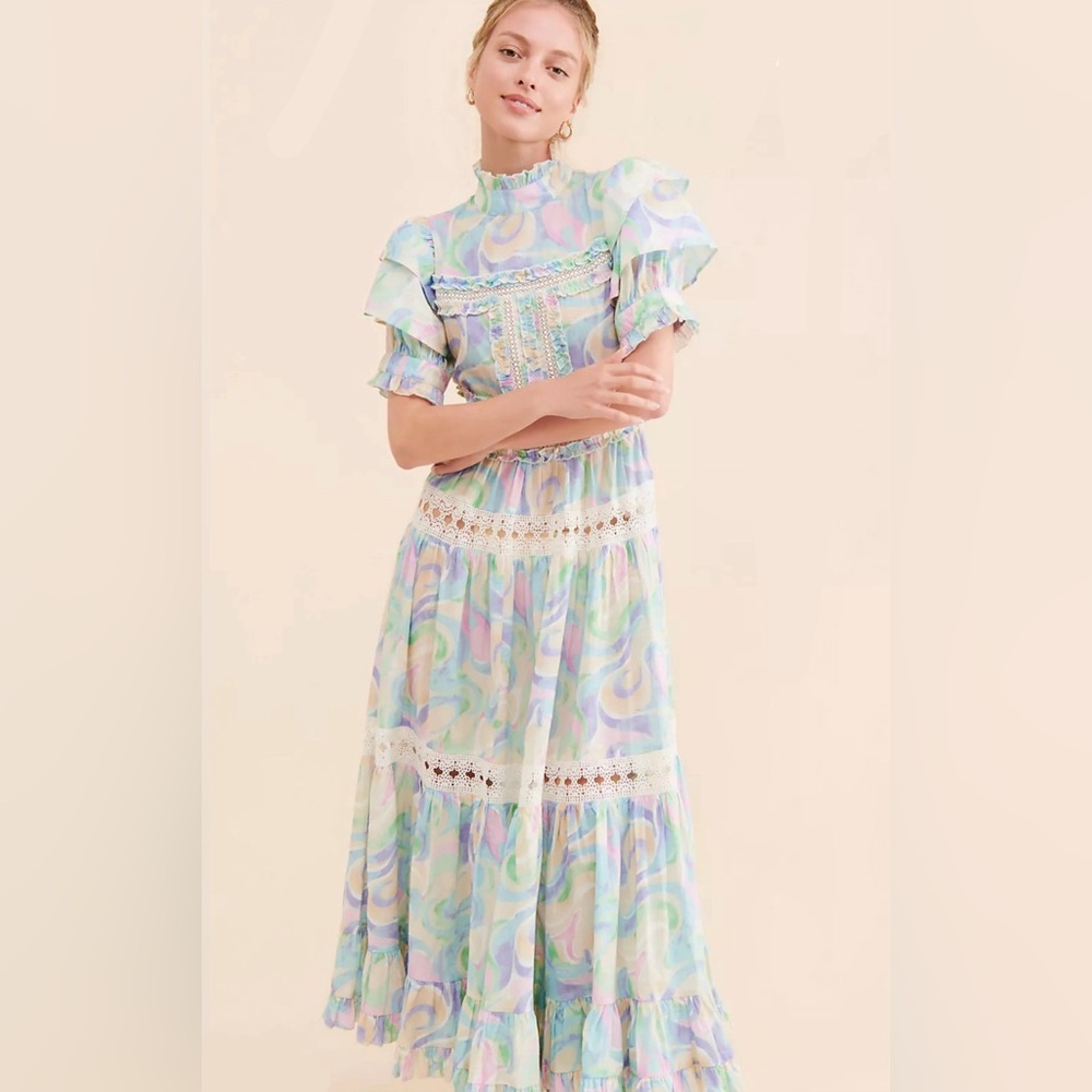 Anthropologie Love And Liberation Tiered Puff-Sleeve Maxi Dress